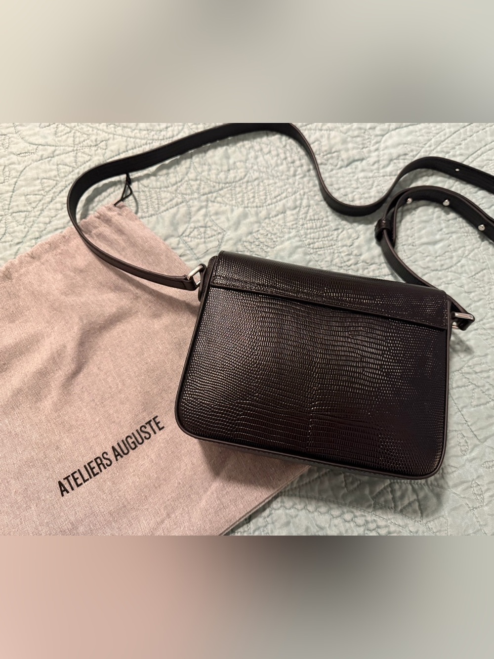 Ateliers Auguste Black Textured Leather Crossbody with Silver Clasp - Picture 3 of 5